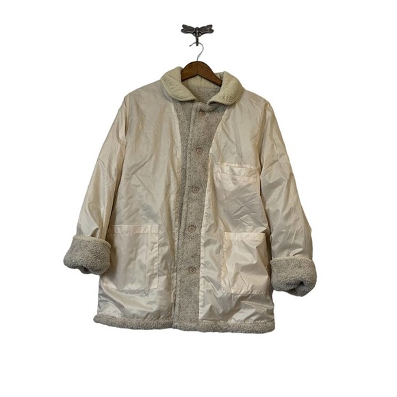 Vintage Tutor Court Reversible Fair Isle Sherpa Like Coat Women's Size Large - Picture 8 of 9